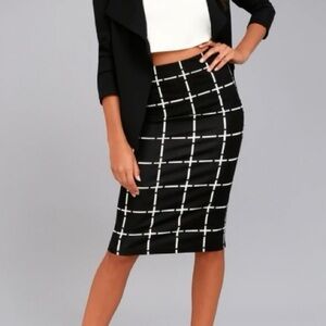 Lulu's Black and White Grid Midi Skirt